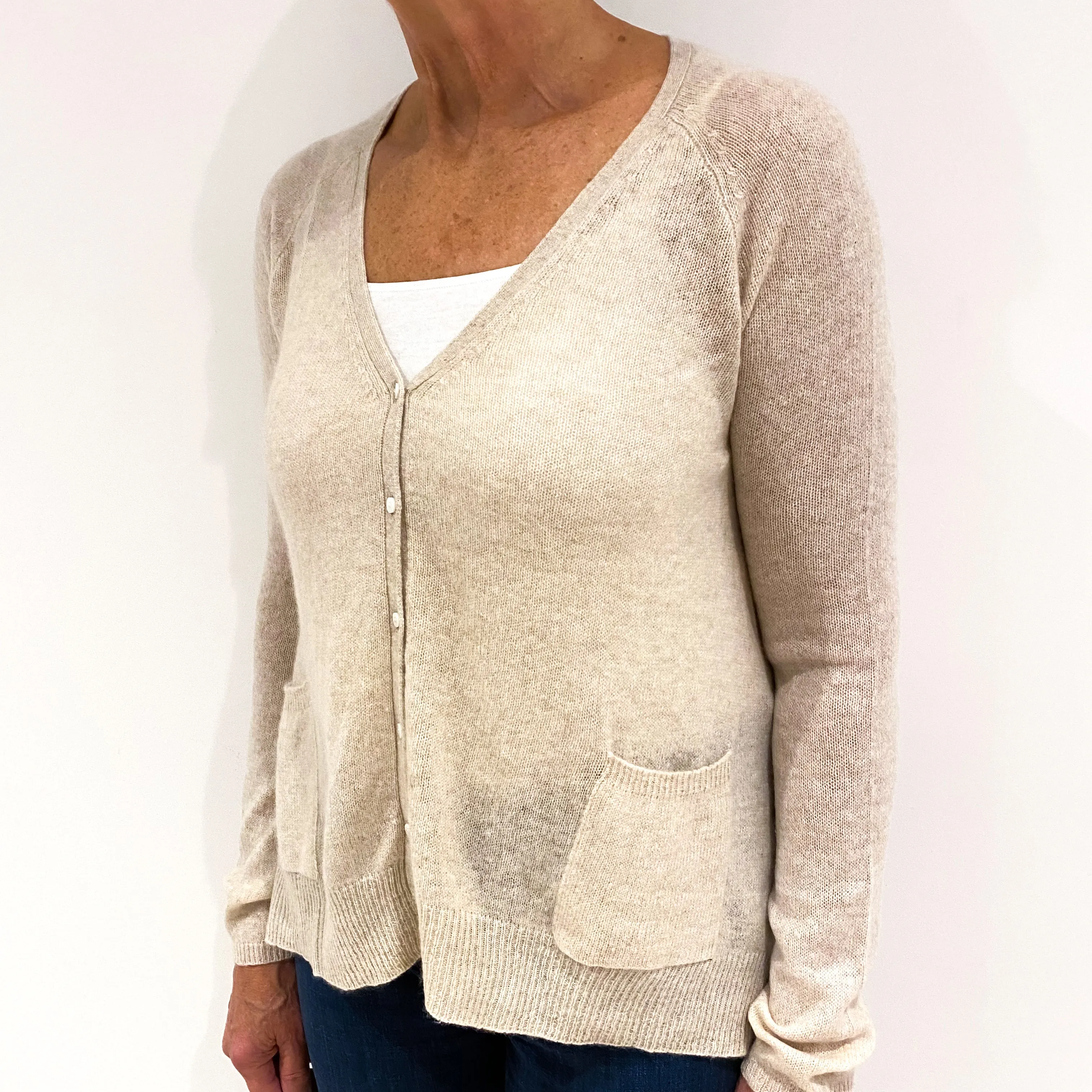 Biscuit Beige Cashmere V-neck Cardigan Medium