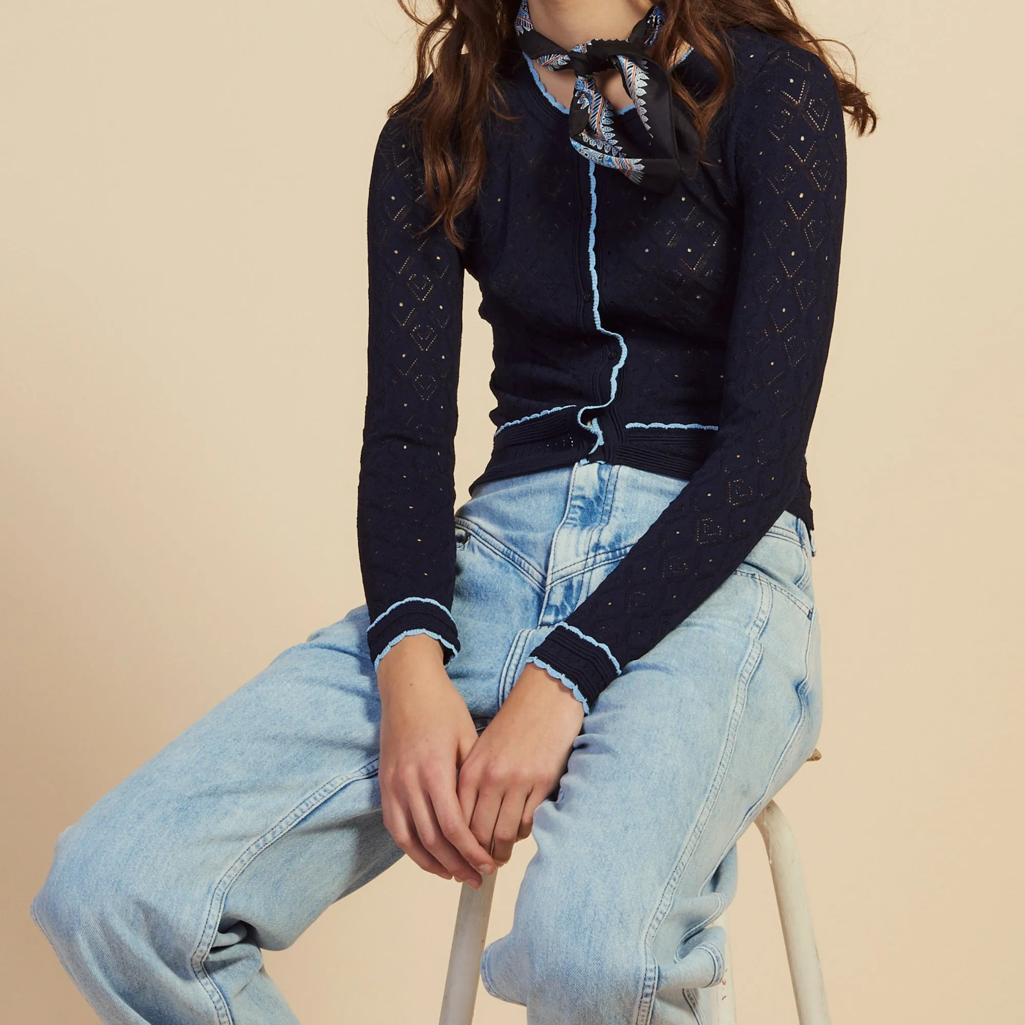 Cardigan court en pointelle