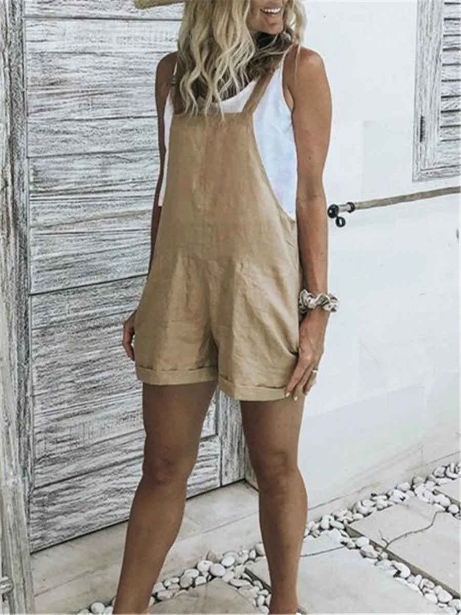 Casual Simple Solid Color Cotton Linen Jumpsuits