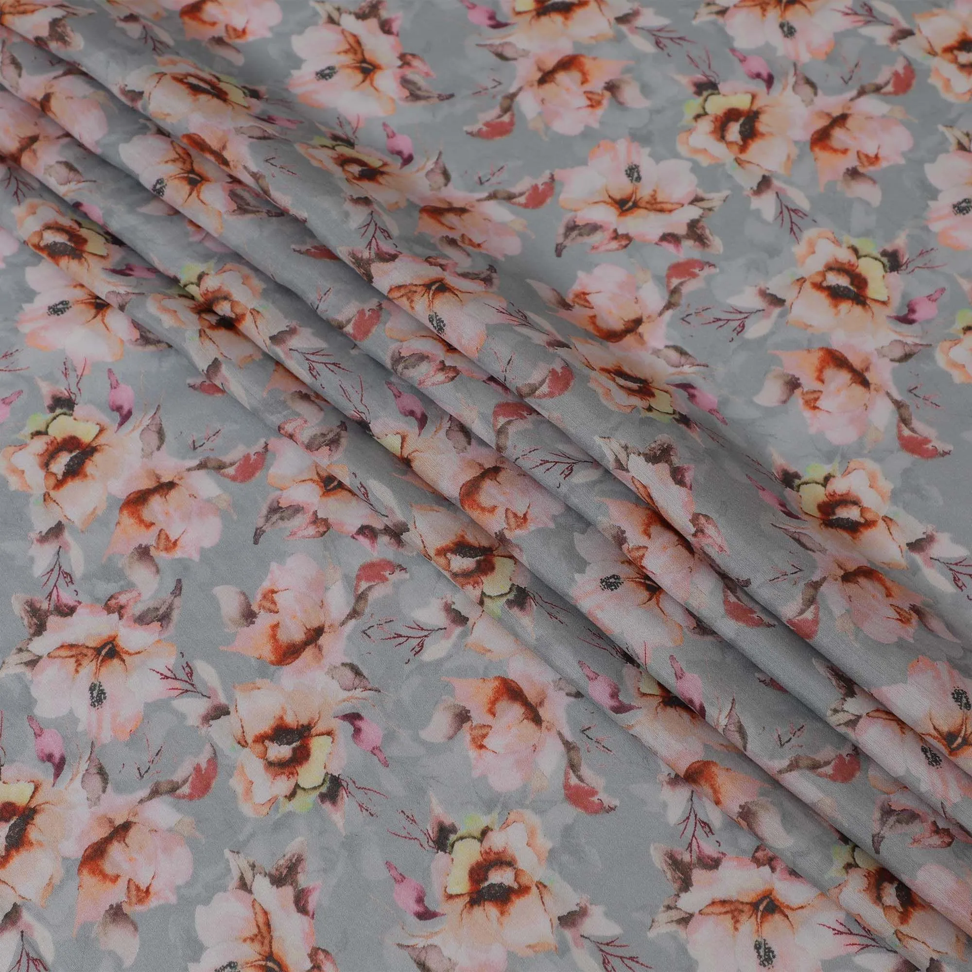 Cloud grey blended viscose fabric with multicolor print in floral design-D13310