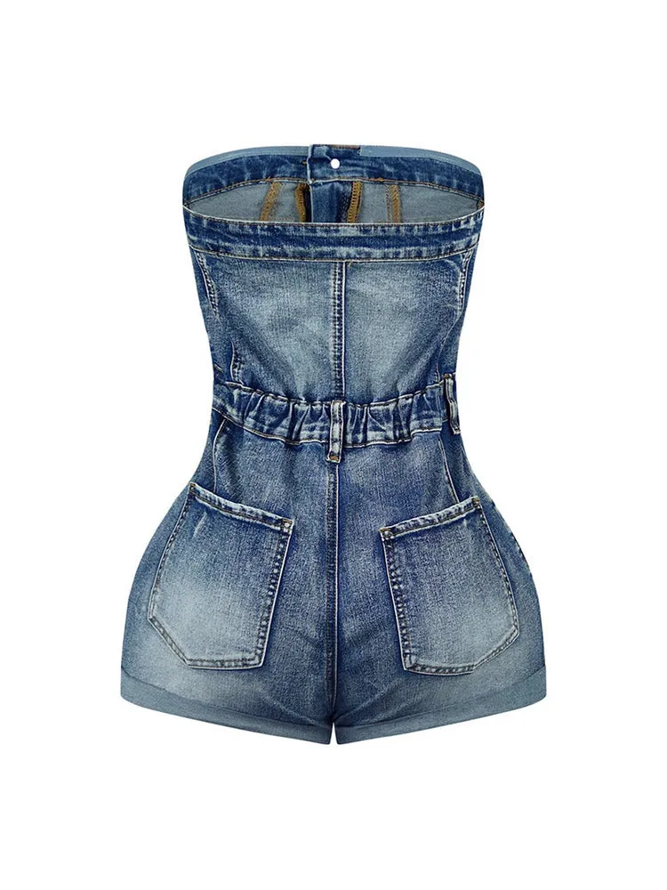 Cross Denim Romper
