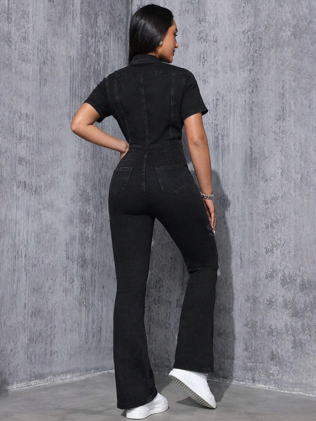 Denim Jumpsuit With Button Fly And Flared Legs SS24