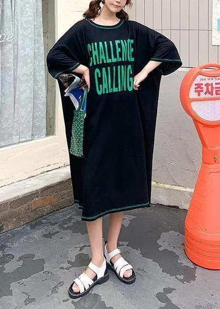 Elegant black Letter Wardrobes o neck baggy Maxi summer Dress