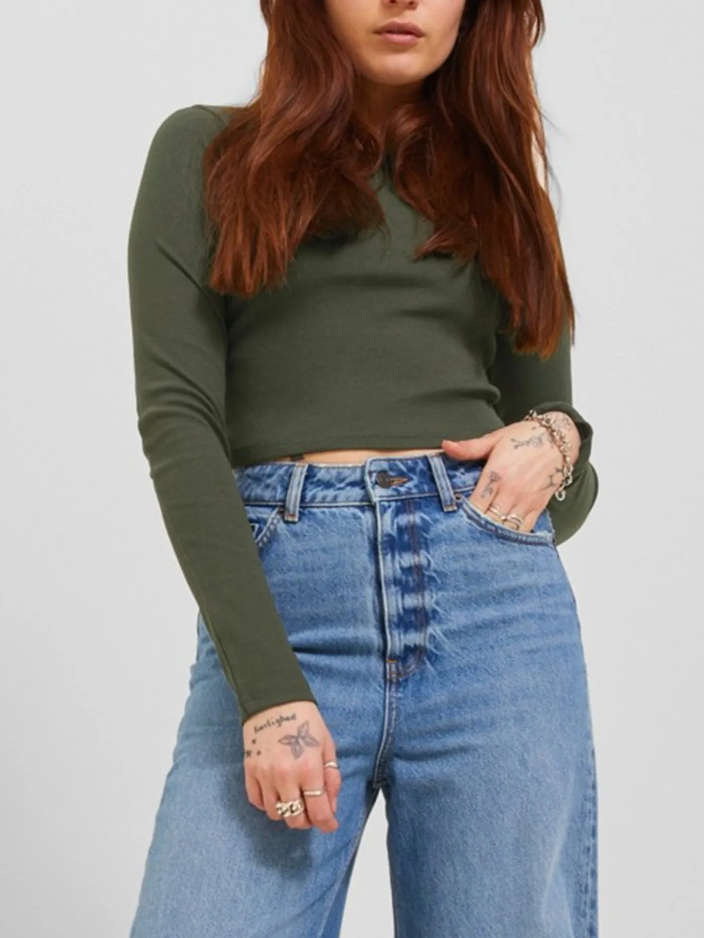 Feline Rib Crop Long Sleeve T-Shirt
