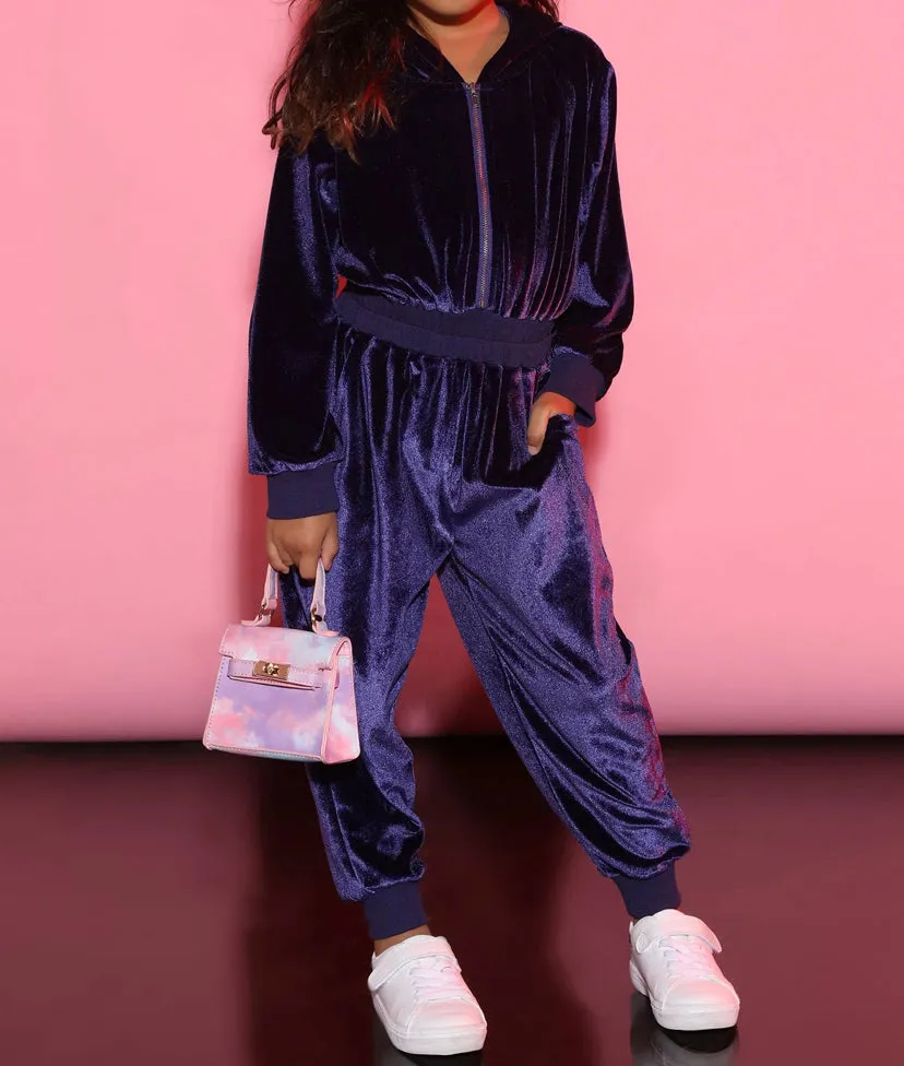 GIRLS "Kids Blue Velour Jumpsuit"