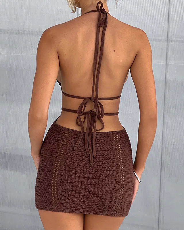 Halter Neck Sexy Open Back Hollow Slim Fit Knitted Dress
