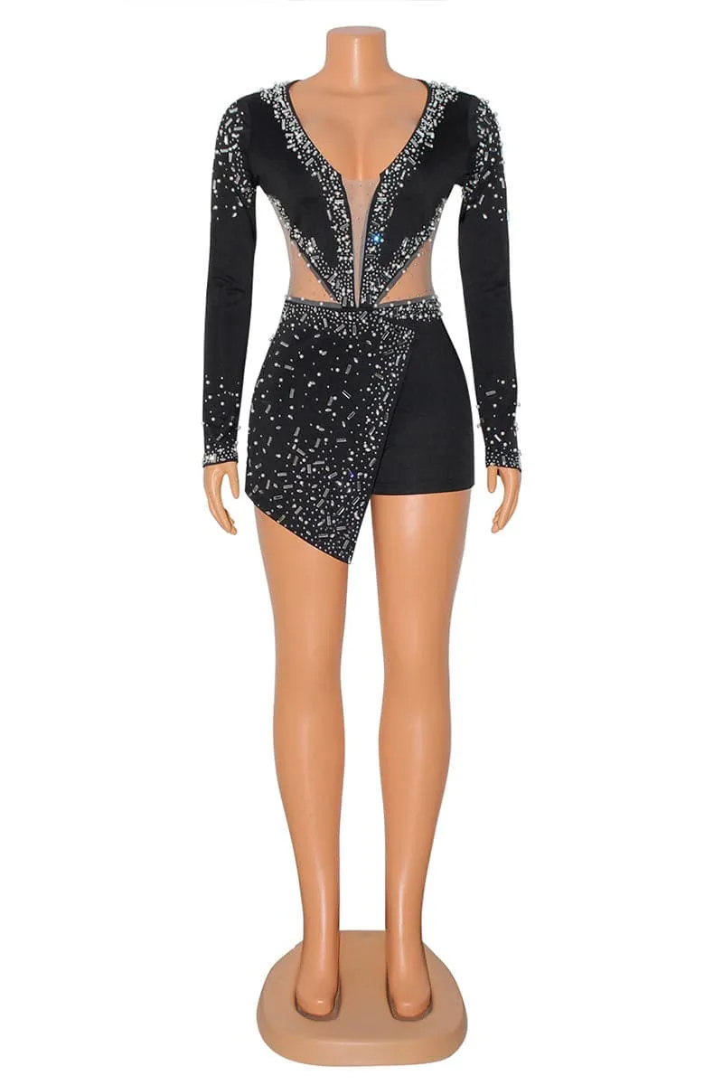 JB288 Rhinestones Long Sleeve Rompers