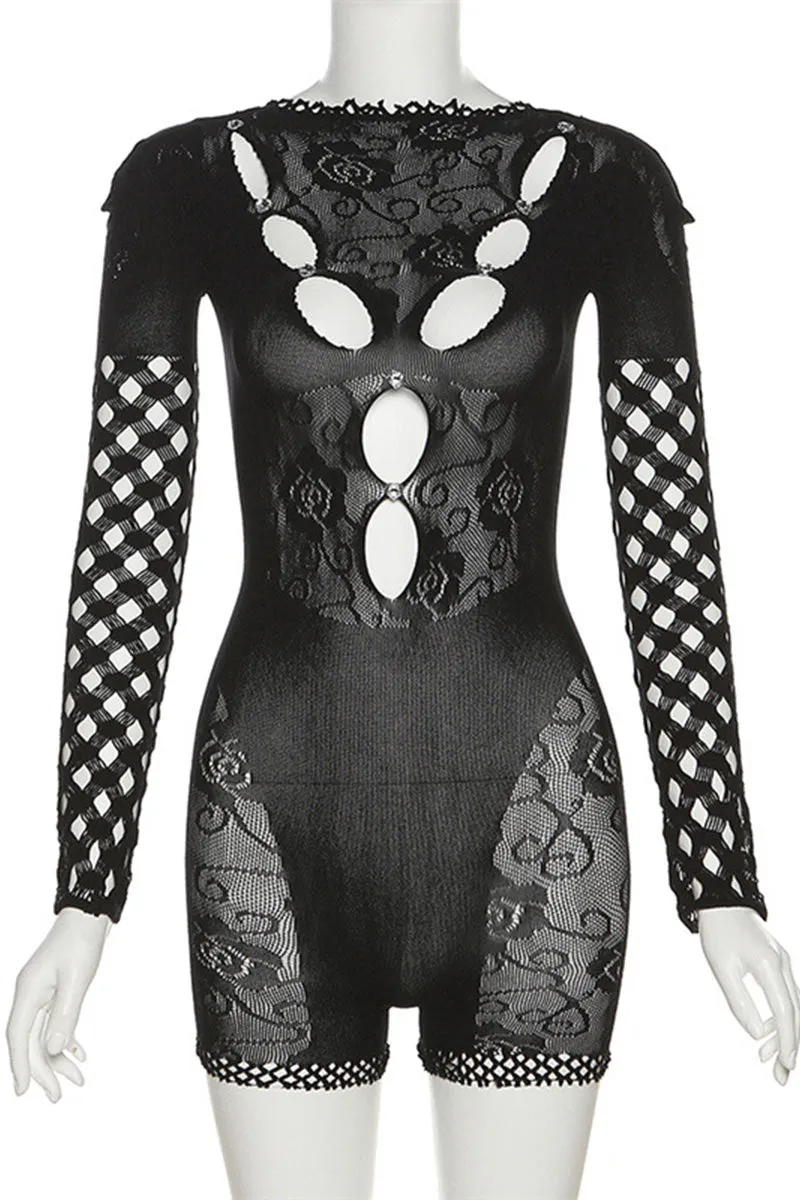 JF648 Mesh Cutout Romper