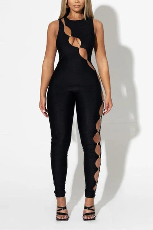 JX183 Cutout Sleeveless Jumpsuits