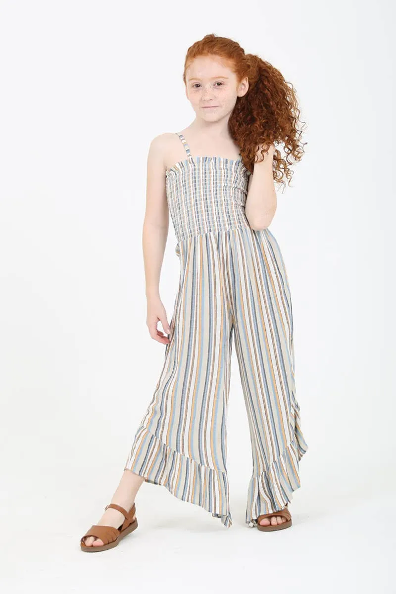 Kids Smocked Bodice Angled Hem Jumpsuit