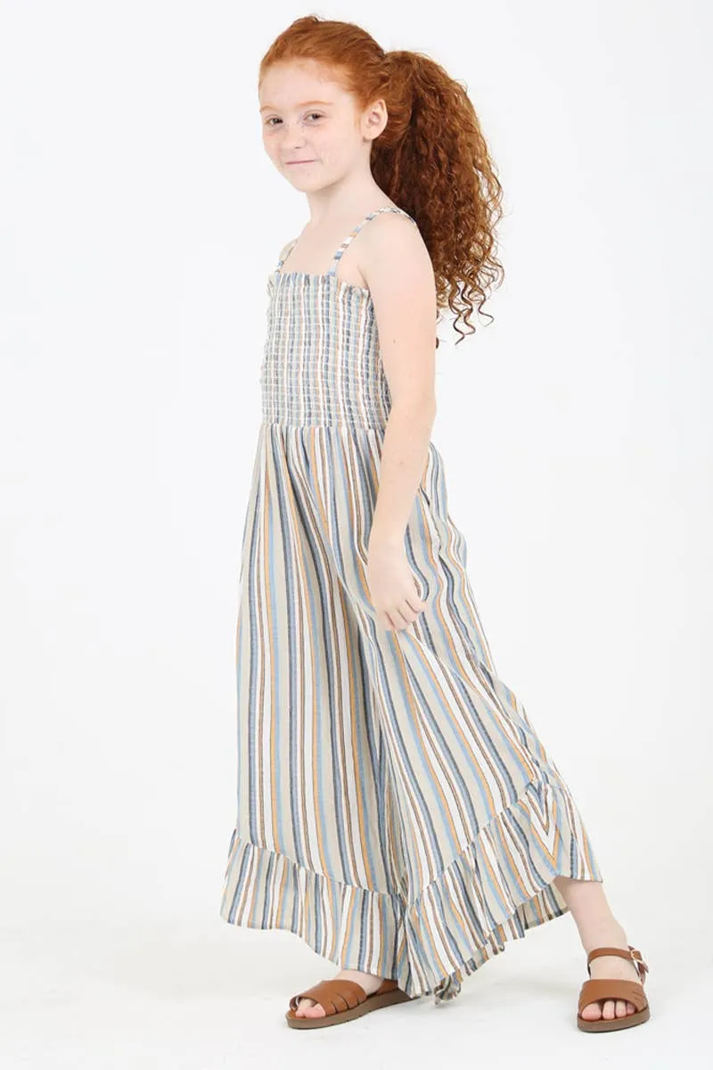 Kids Smocked Bodice Angled Hem Jumpsuit