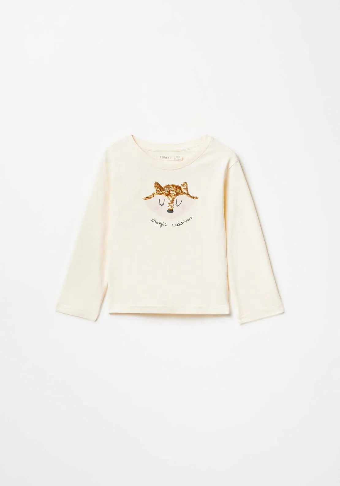 Long Sleeve Fox Tshirt - Ecru