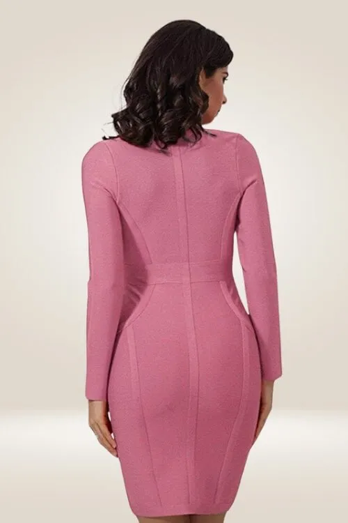 Long Sleeve Pink Bodycon Mini Dress