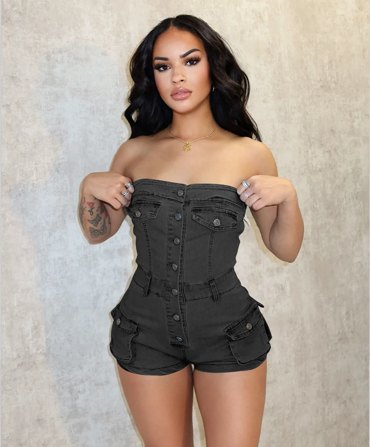 MB2006 Summer new denim jumpsuit for women strapless pockets jeans rompers sexy bodycon plus size jumpsuit for lady women