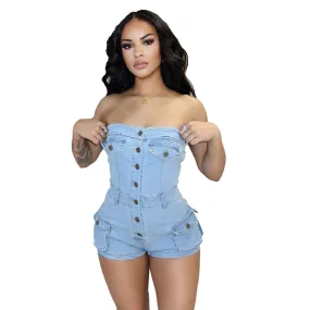 MB2006 Summer new denim jumpsuit for women strapless pockets jeans rompers sexy bodycon plus size jumpsuit for lady women