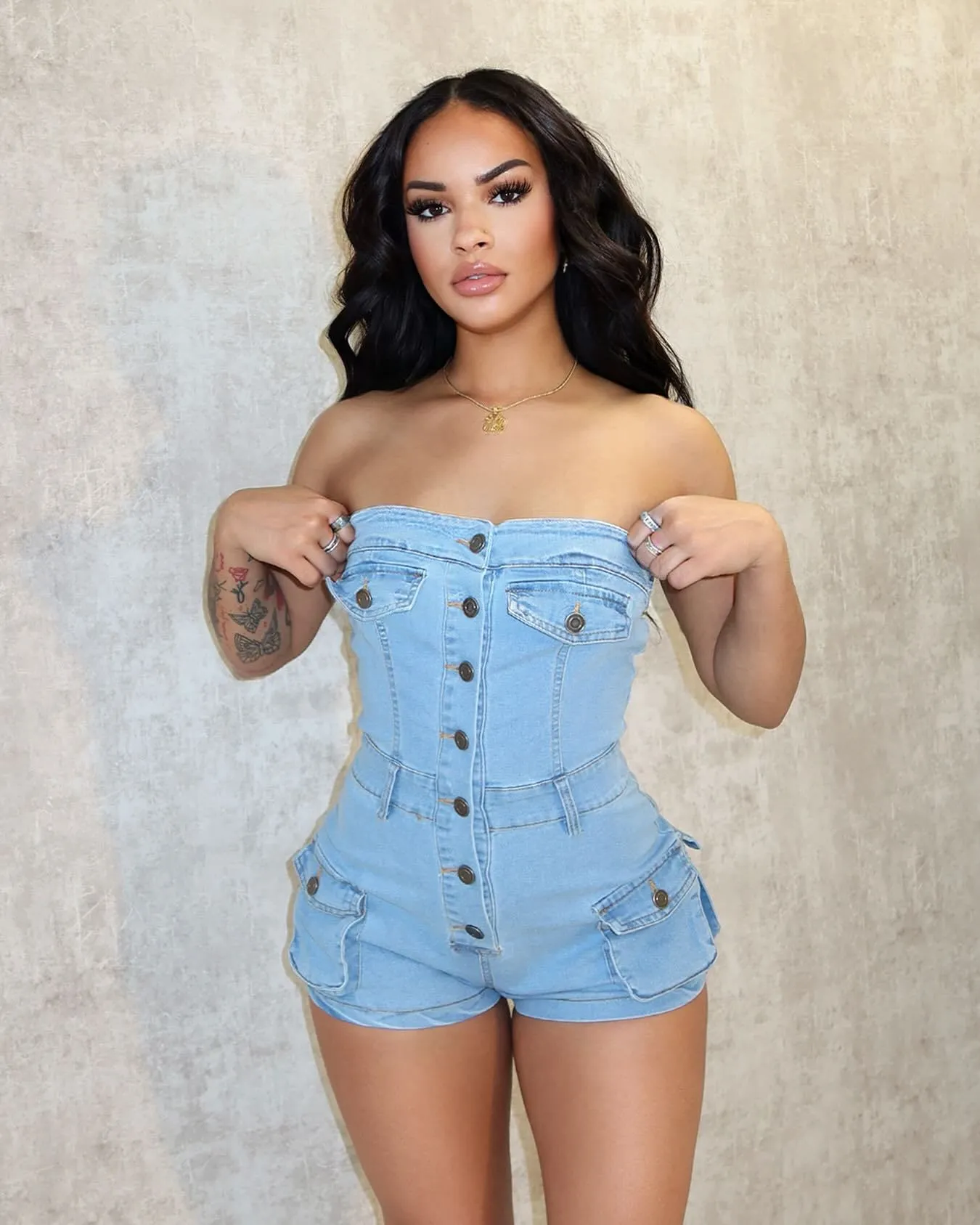 MB2006 Summer new denim jumpsuit for women strapless pockets jeans rompers sexy bodycon plus size jumpsuit for lady women