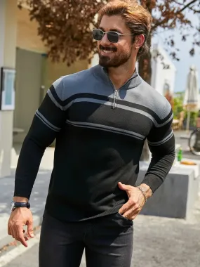 Men's Trendy Blue Quarter Zip Jumper with Stylish Design | Ideal for Autumn/Winter