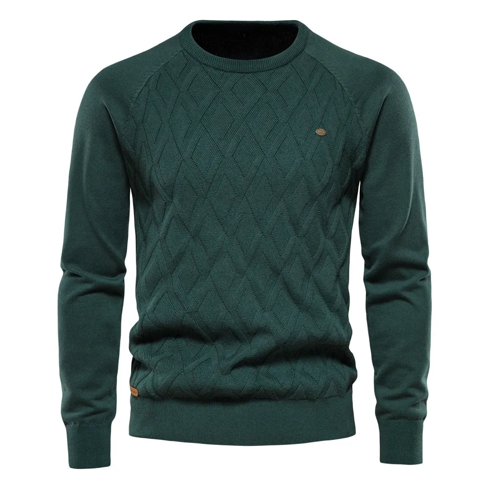 Men's Warm O-neck Patterned Knitted Jumper | Ideal for Autumn/Winter