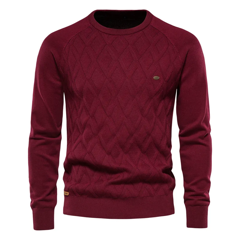 Men's Warm O-neck Patterned Knitted Jumper | Ideal for Autumn/Winter