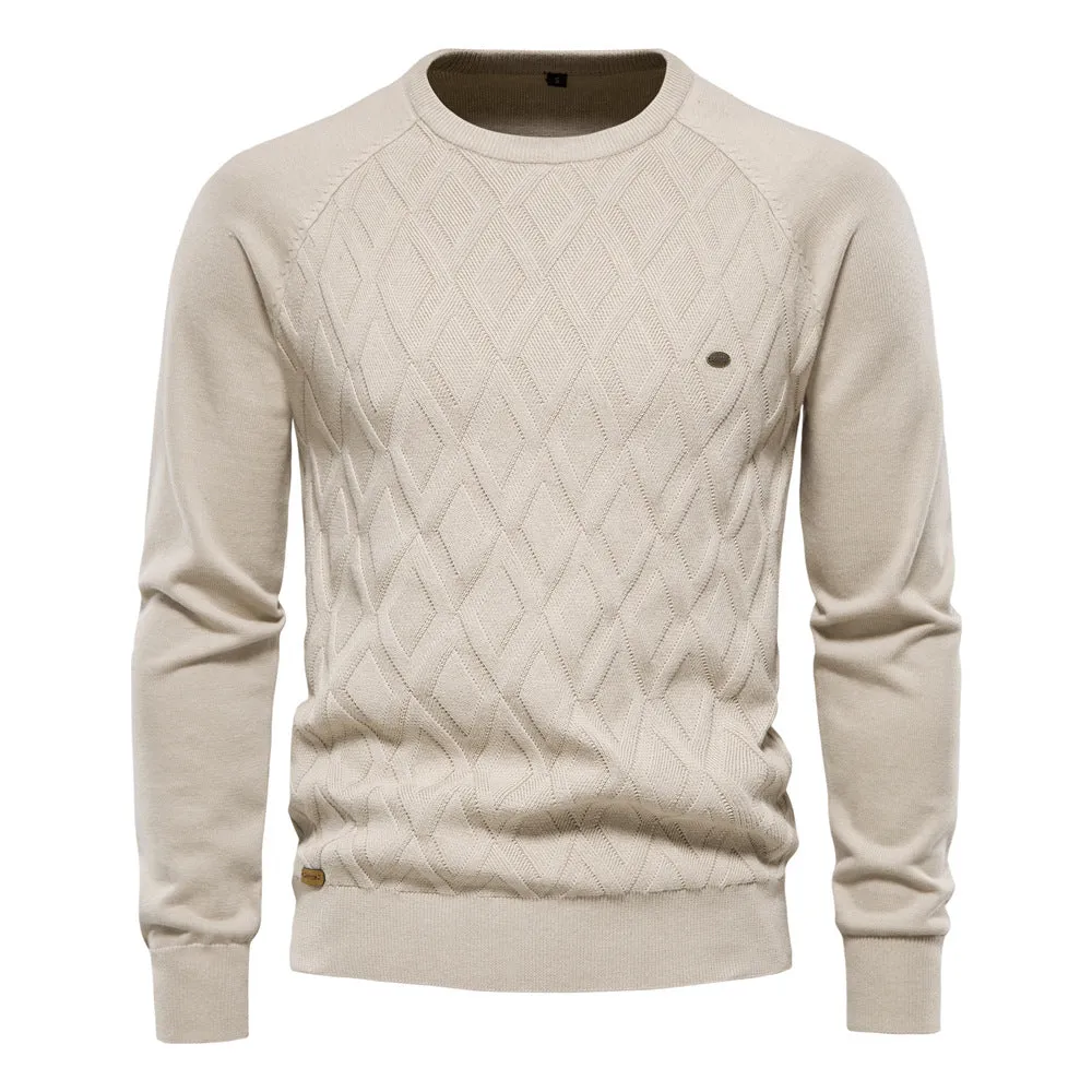Men's Warm O-neck Patterned Knitted Jumper | Ideal for Autumn/Winter