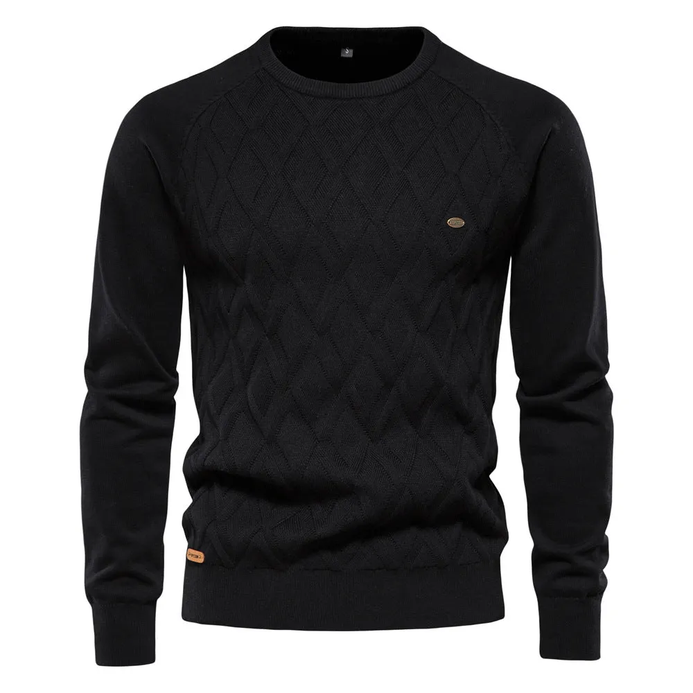 Men's Warm O-neck Patterned Knitted Jumper | Ideal for Autumn/Winter