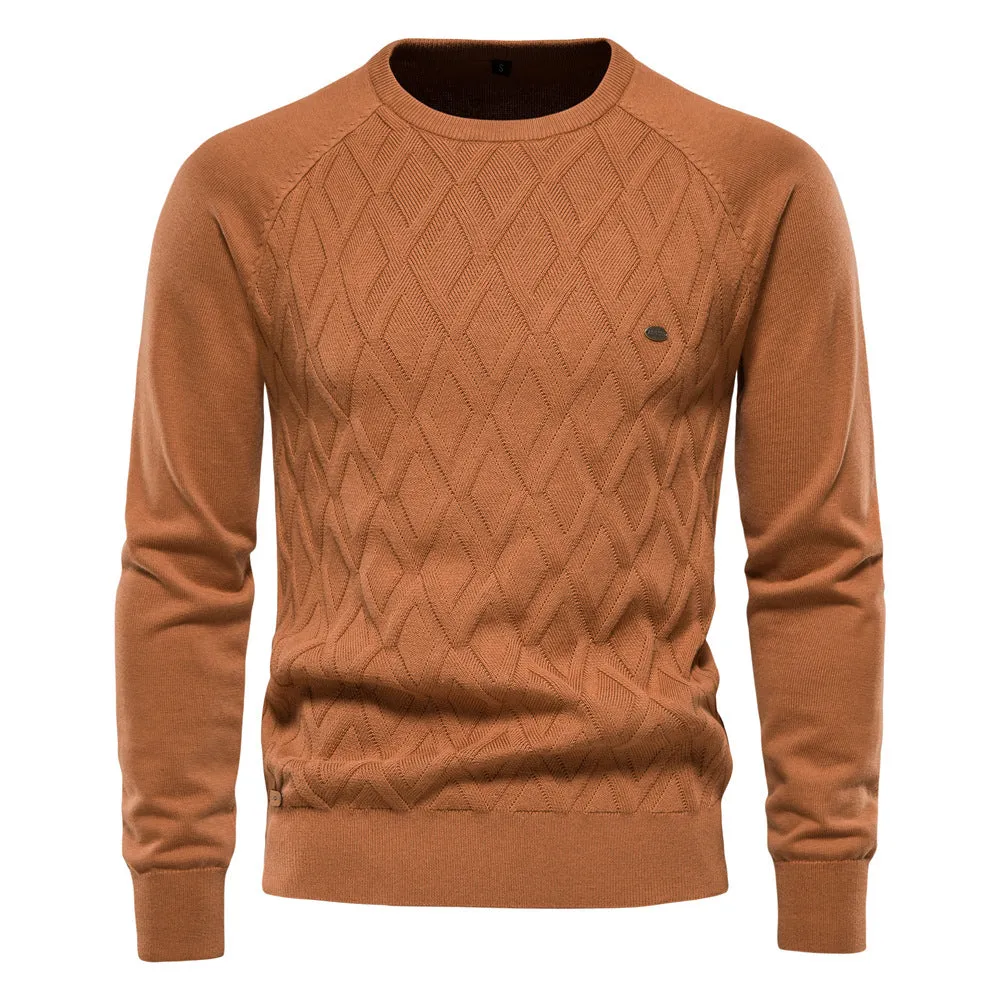 Men's Warm O-neck Patterned Knitted Jumper | Ideal for Autumn/Winter