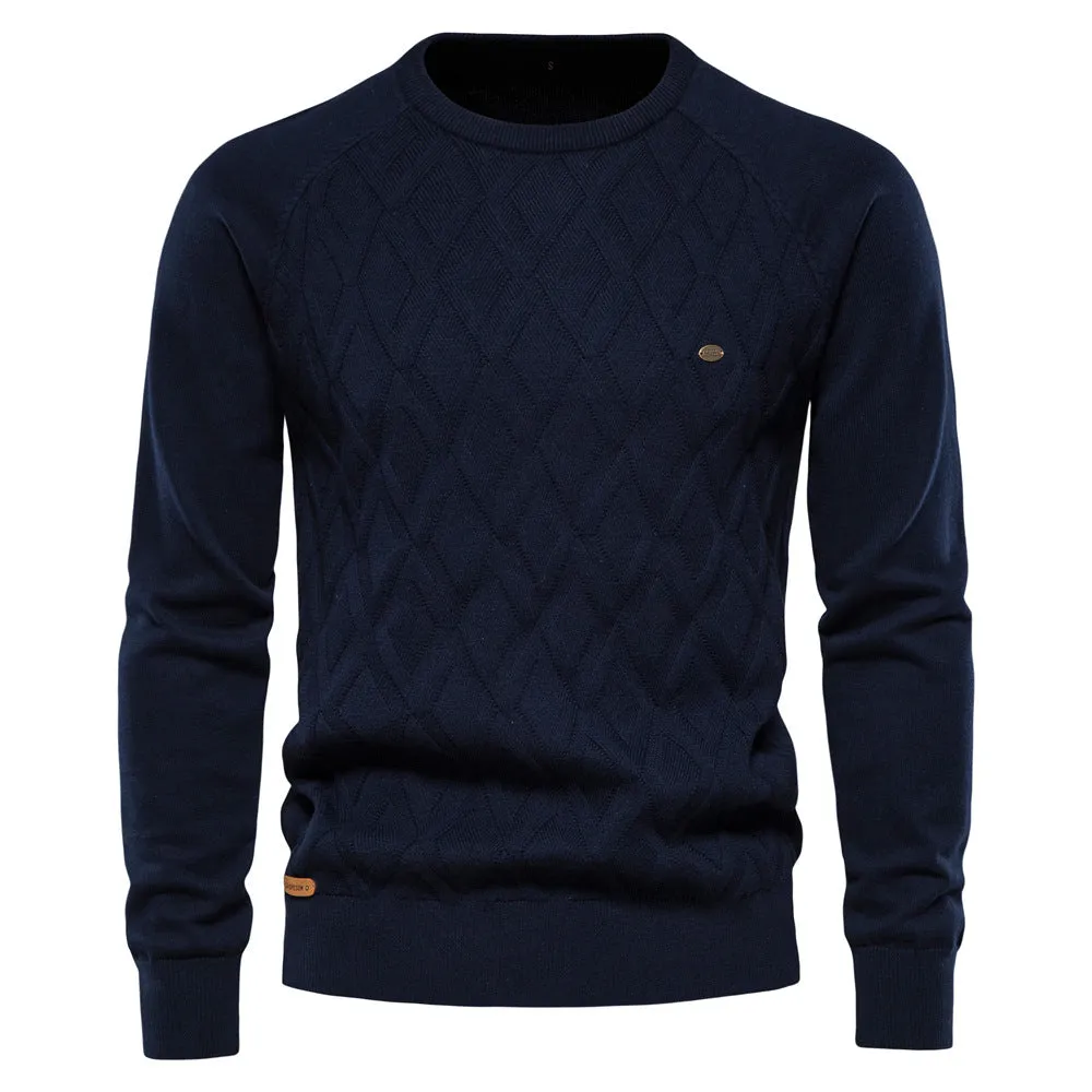 Men's Warm O-neck Patterned Knitted Jumper | Ideal for Autumn/Winter