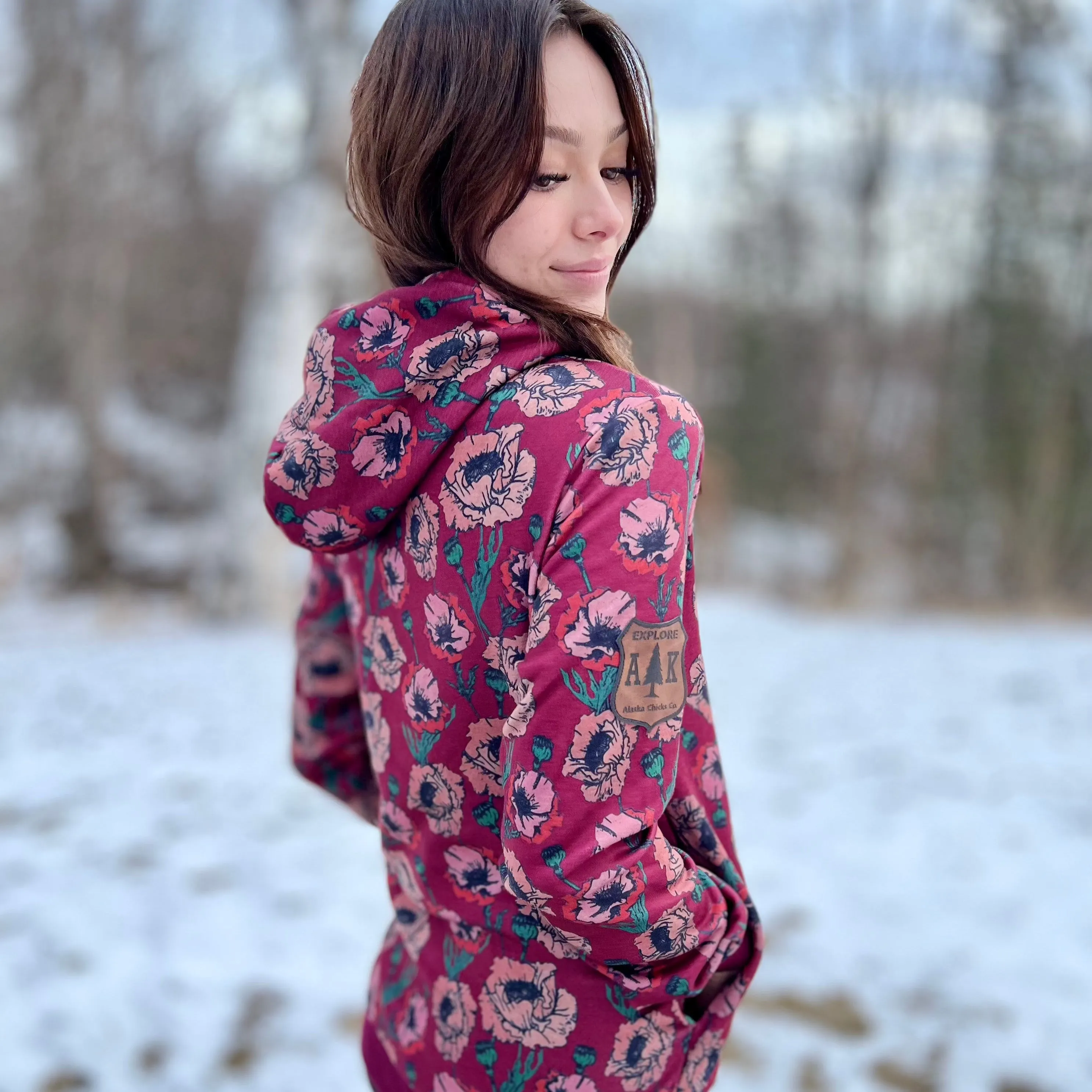 Solid Floral Hoodie
