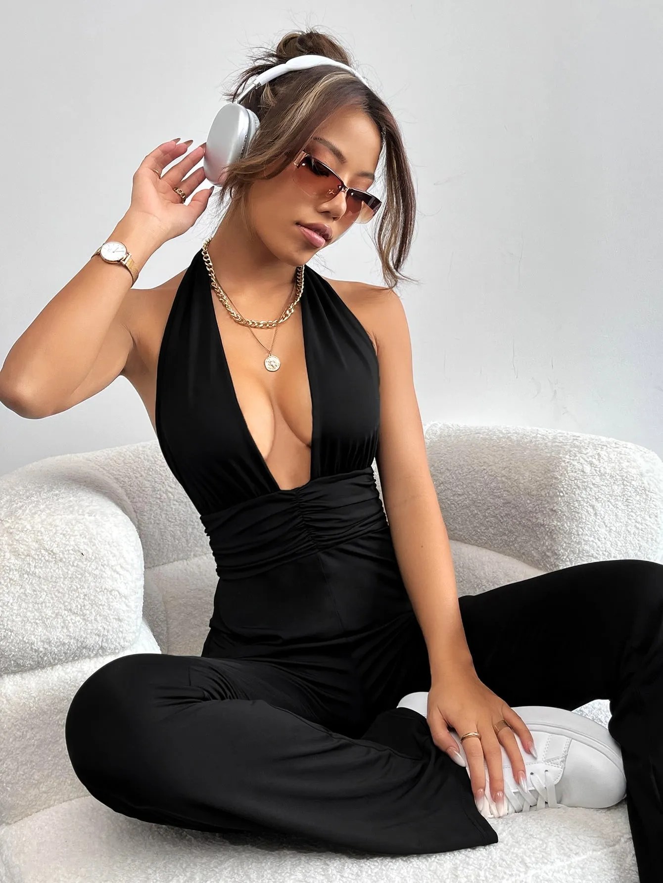 Tie Backless Ruched Halter Jumpsuit SS23