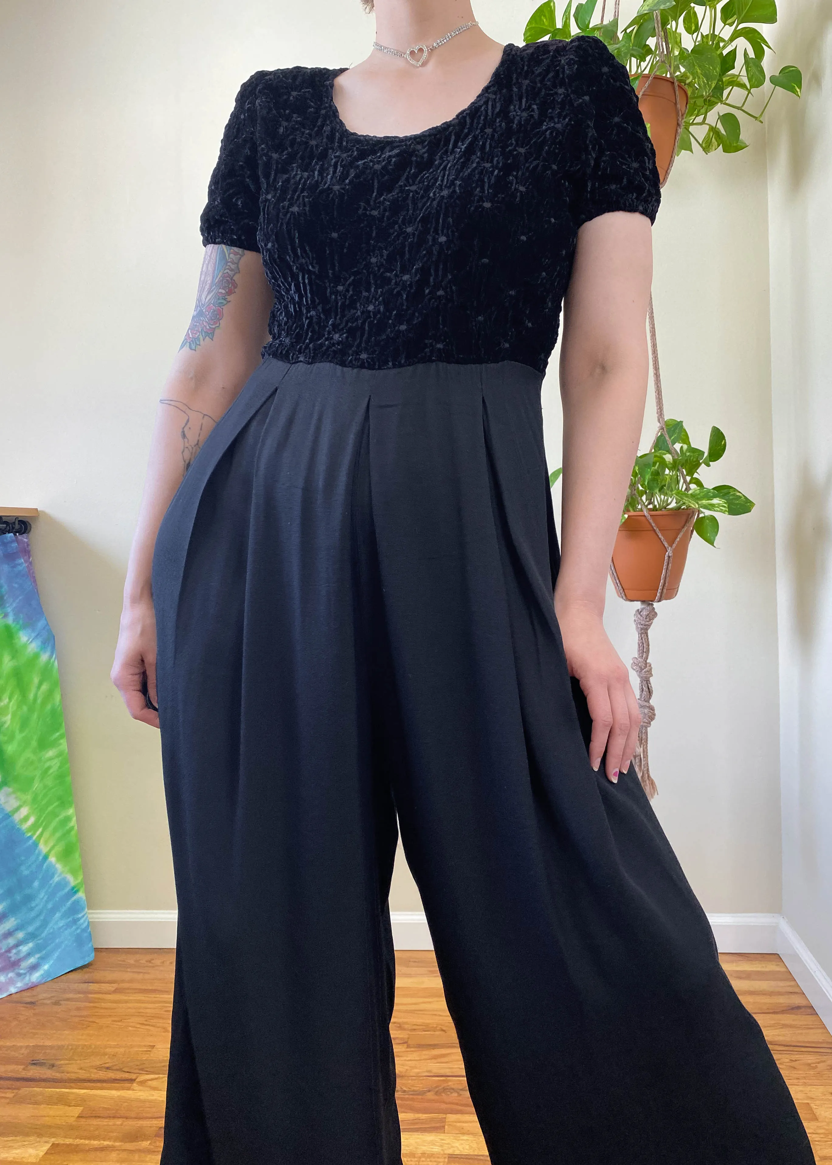 Vintage Jet Black Trouser Jumpsuit - XL