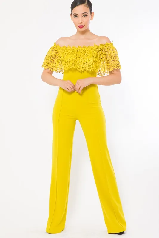 Yellow Crochet Off Shoulder Jumpsuit